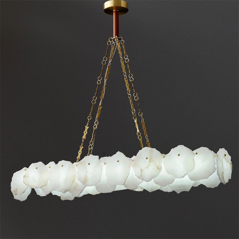 Alabaster Moira Marble Modern Snowflake Linear Chandelier with Chain